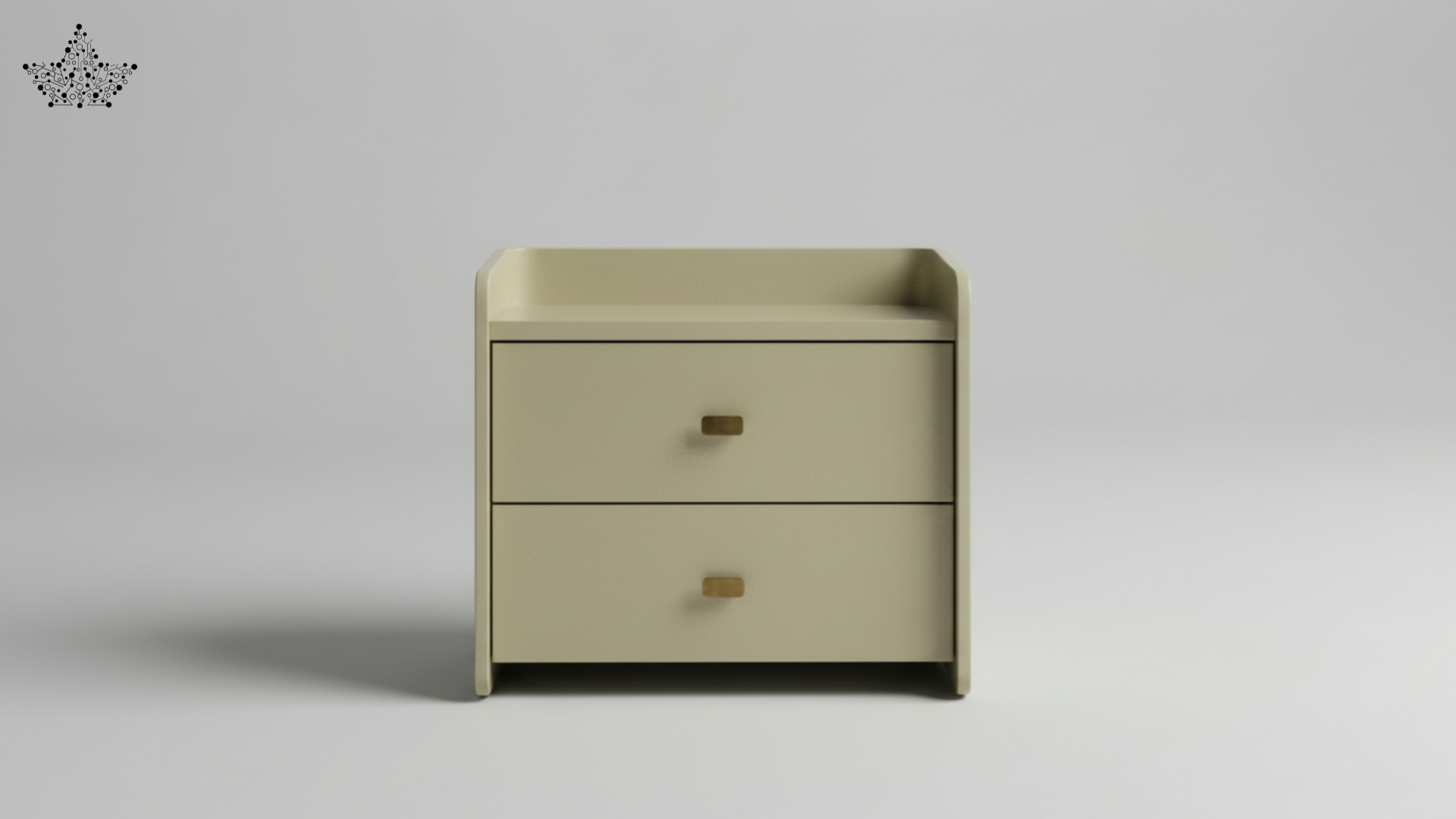 Beige nightstand with two drawers on a gray background