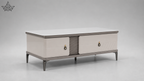 Modern coffee table with two drawers on a gray background