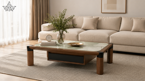 Allen Wooden Marble Top Center Table