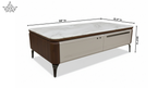 Marble Top Center Table | Walnut Wood, Cream Lacquer & Gunmetal Legs