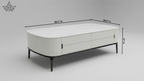 Marble Top Center Table | White Matte Lacquer, 4 Drawers & Dark Metal Legs