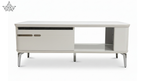 White coffee table with storage compartments on a white background
