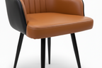 Brown chair with black legs on a tiled floor