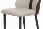 Chair with beige seat and backrest and brown accents on a white background