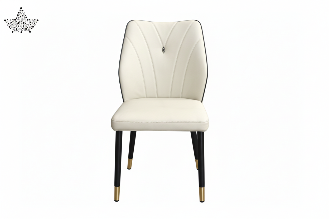 White chair with black legs on a white background