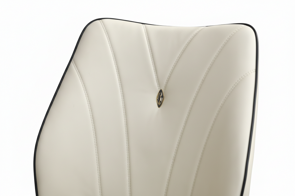 White chair with black legs on a white background