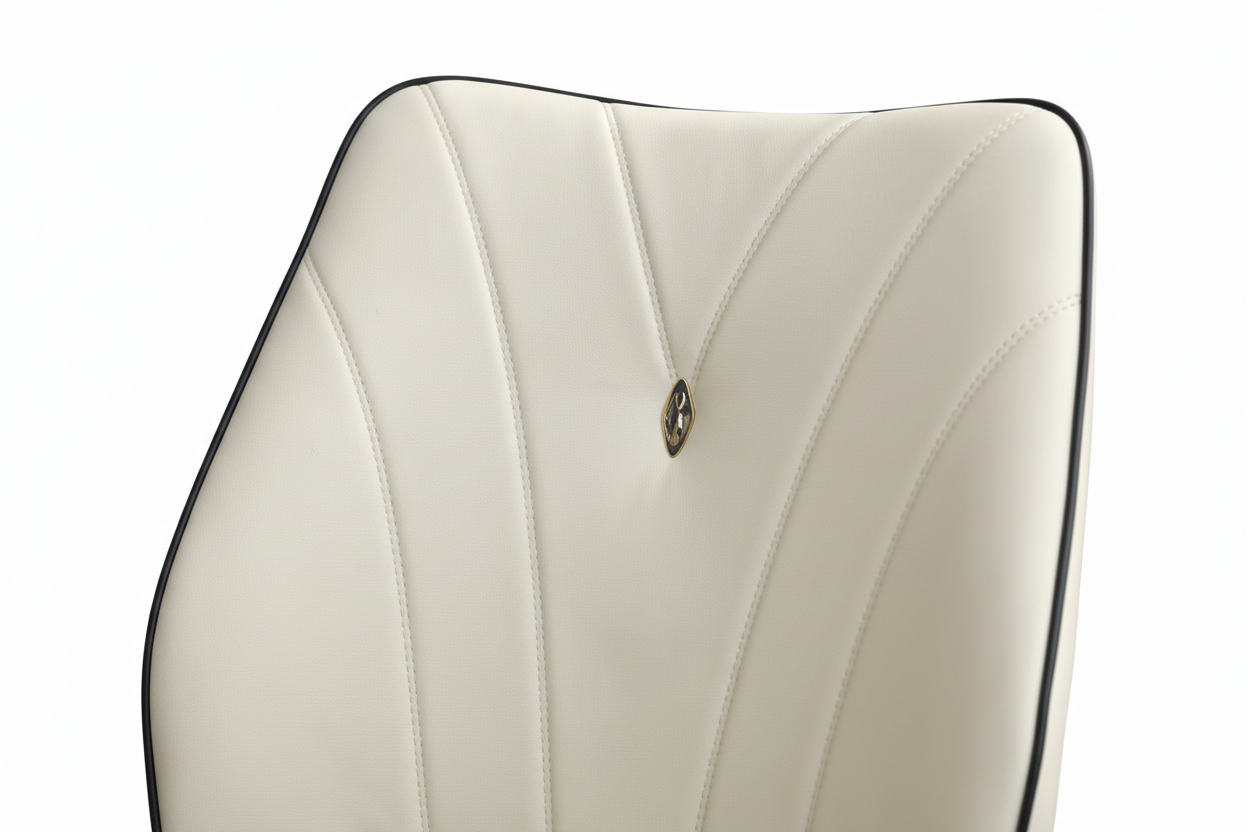 White chair with black legs on a white background
