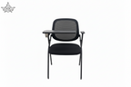 Black adjustable chair with a tray on a white background