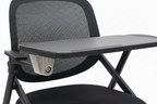 Black chair with a tray on a white background