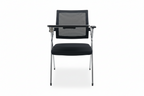 Black office chair with a mesh backrest on a white background