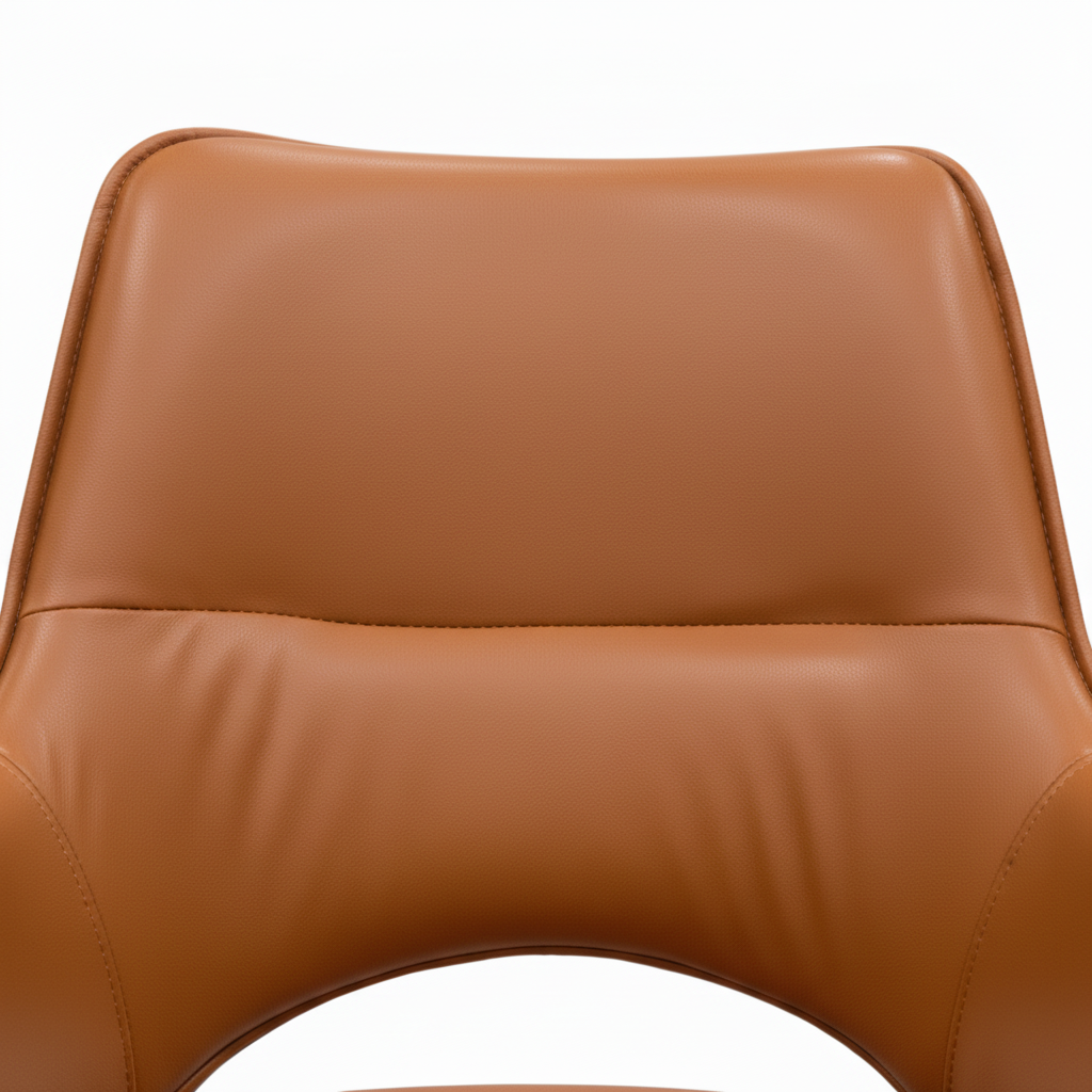 Brown leather chair with black legs on a white background
