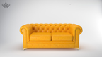 Yellow Chesterfield sofa on a white background