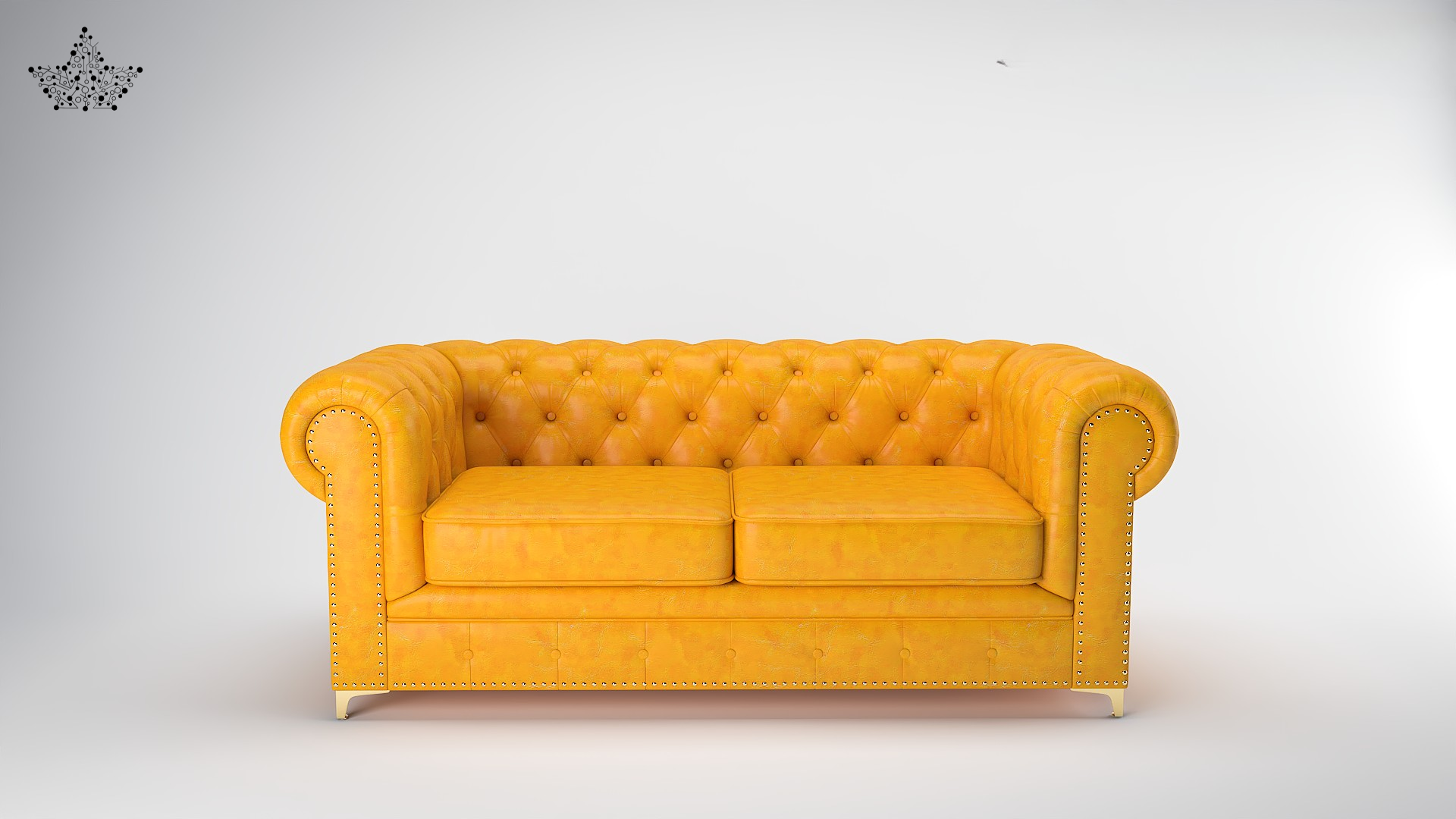 Yellow Chesterfield sofa on a white background