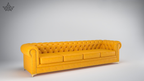 Yellow sofa with tufted backrest on a gray background