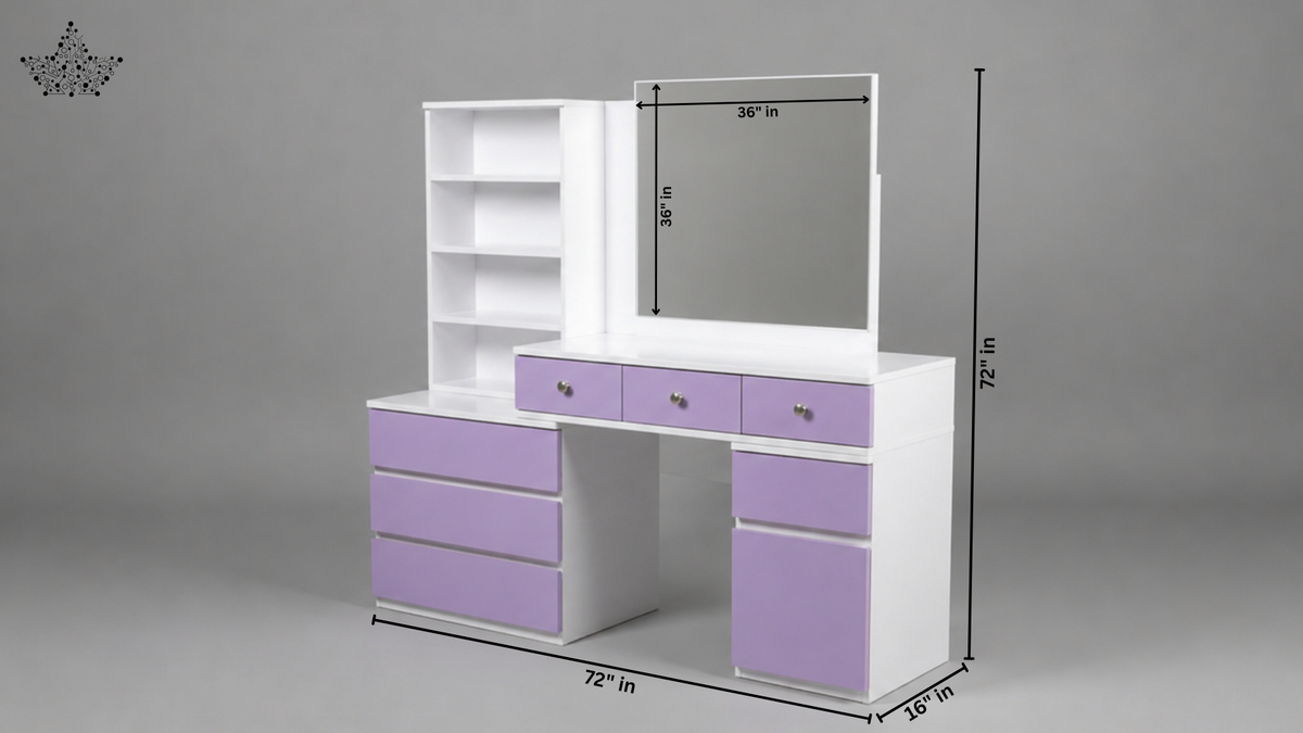 Lavender Bloom Dressing Table with Mirror & Shelves