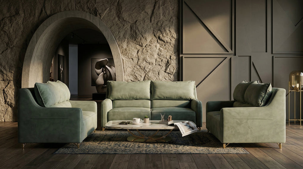 Polofill Leather Sofa Set | Sage Green