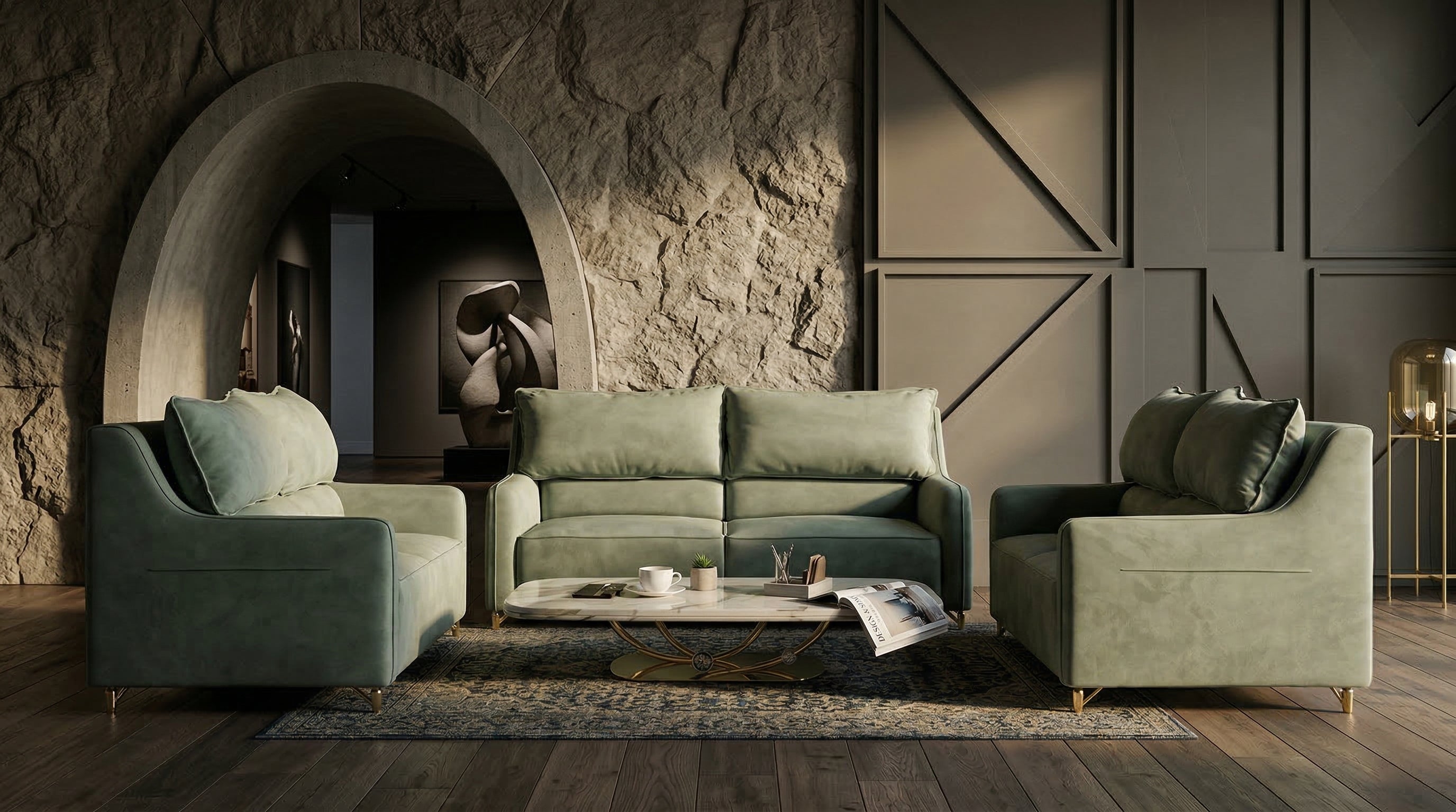 Polofill Leather Sofa Set | Sage Green