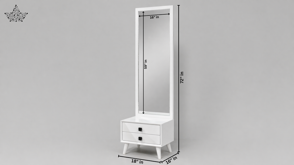 Modern White Dressing Table with Mirror & Storage