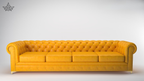 Yellow tufted sofa on a white background