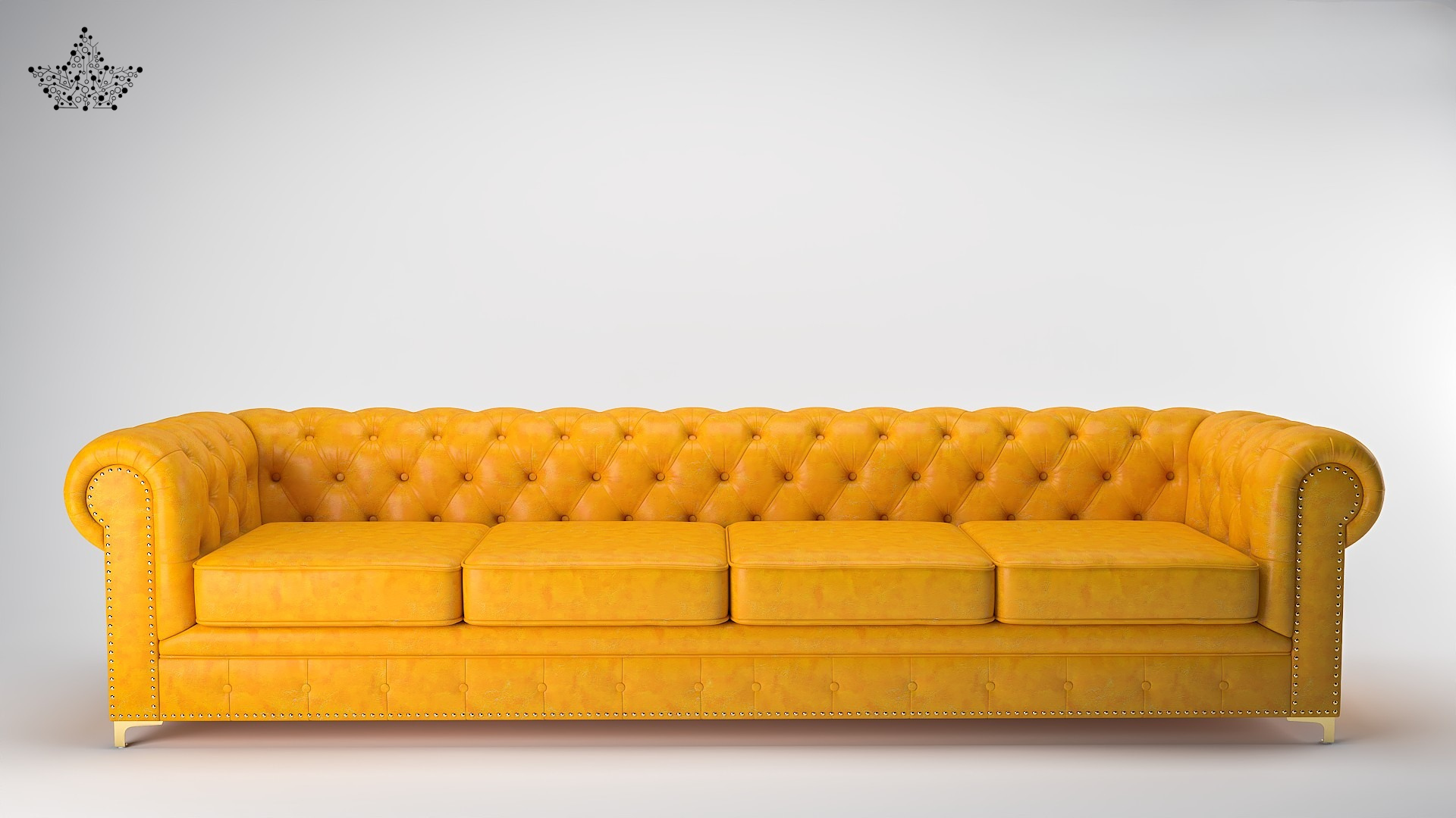 Yellow tufted sofa on a white background
