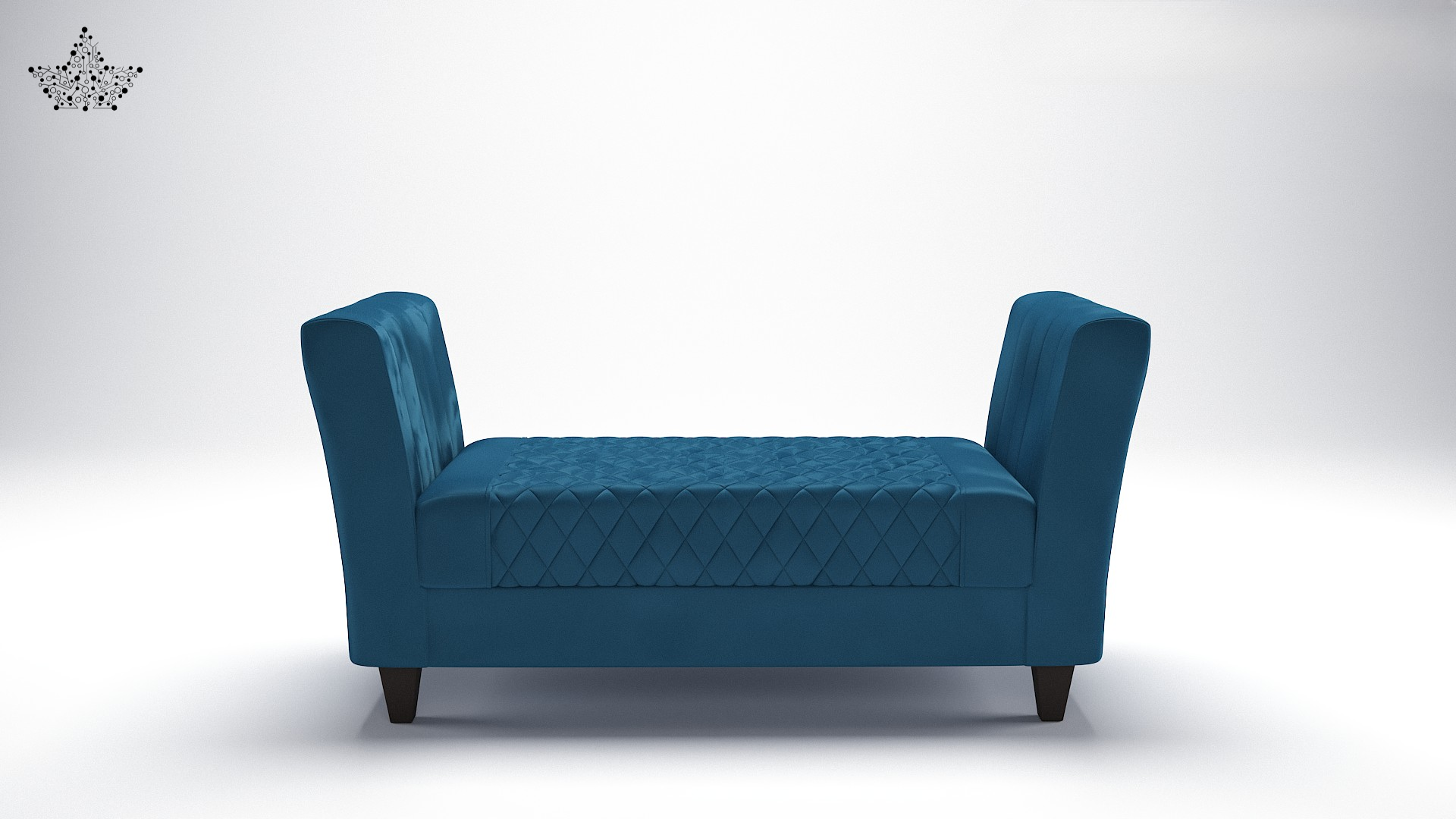 Blue quilted sofa on a white background