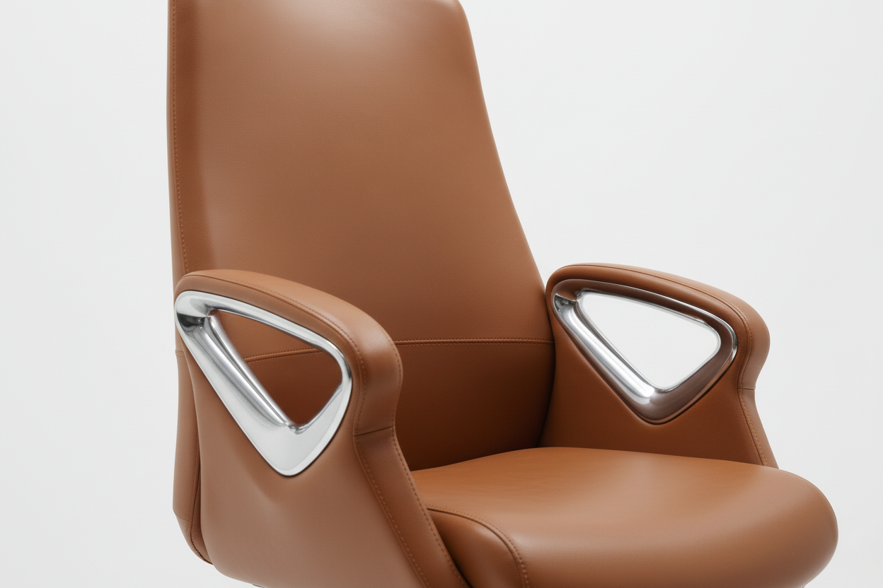 Brown office chair with silver accents on a white background