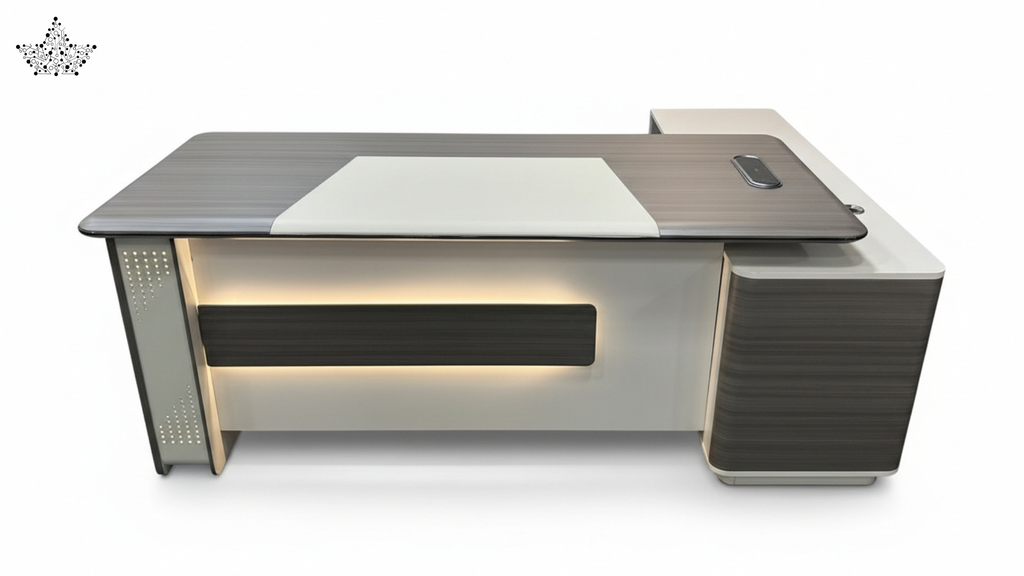 Executive Office Table with LED Accent & Side Cabinet