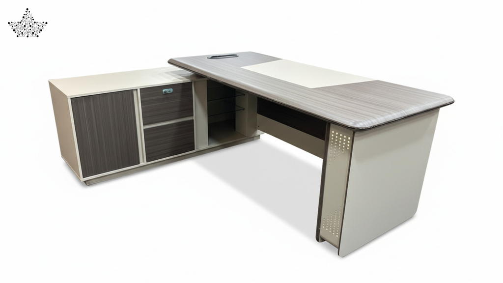 Executive Office Table with LED Accent & Side Cabinet