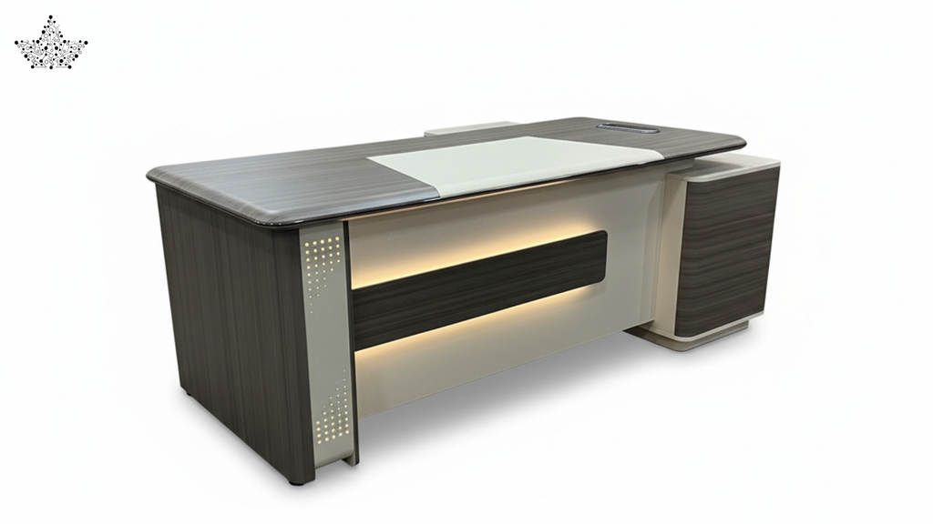 Executive Office Table with LED Accent & Side Cabinet