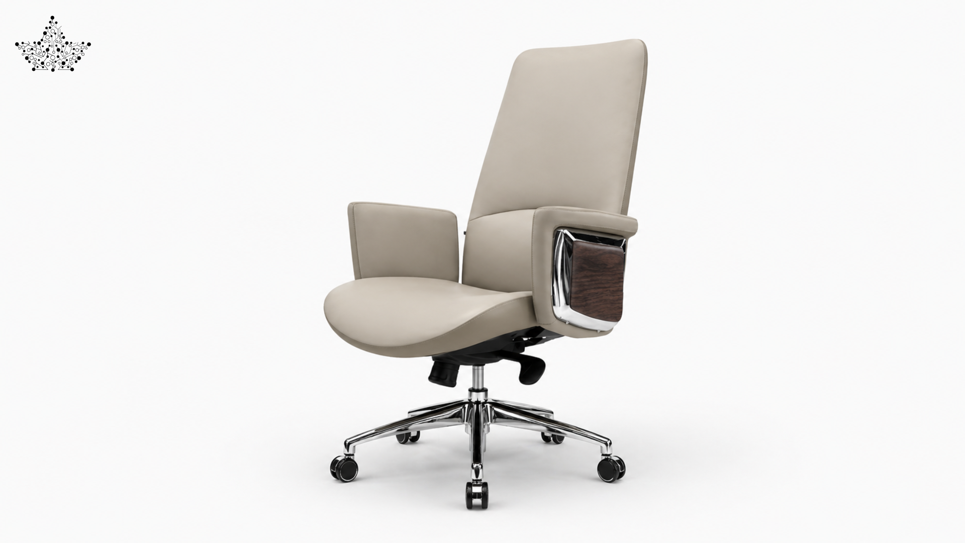 Beige office chair with high backrest on a white background