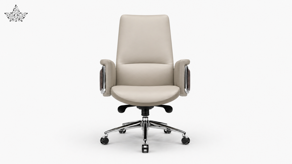 Beige office chair with armrests on a white background