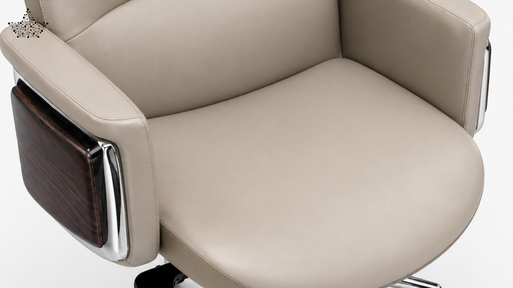 Beige office chair with armrests on a white background