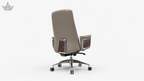 Brown office chair with wooden accents on a white background