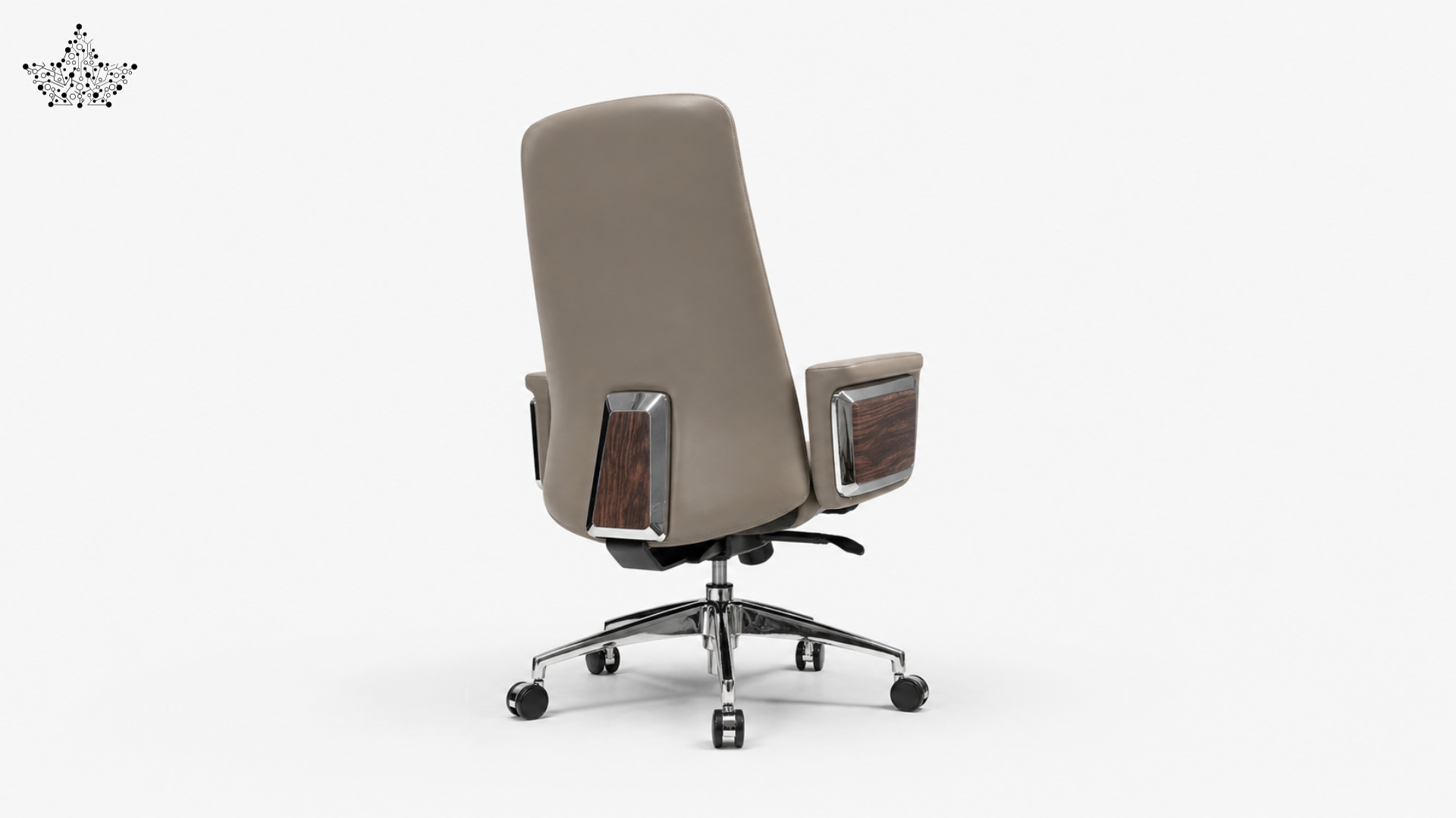 Brown office chair with wooden accents on a white background