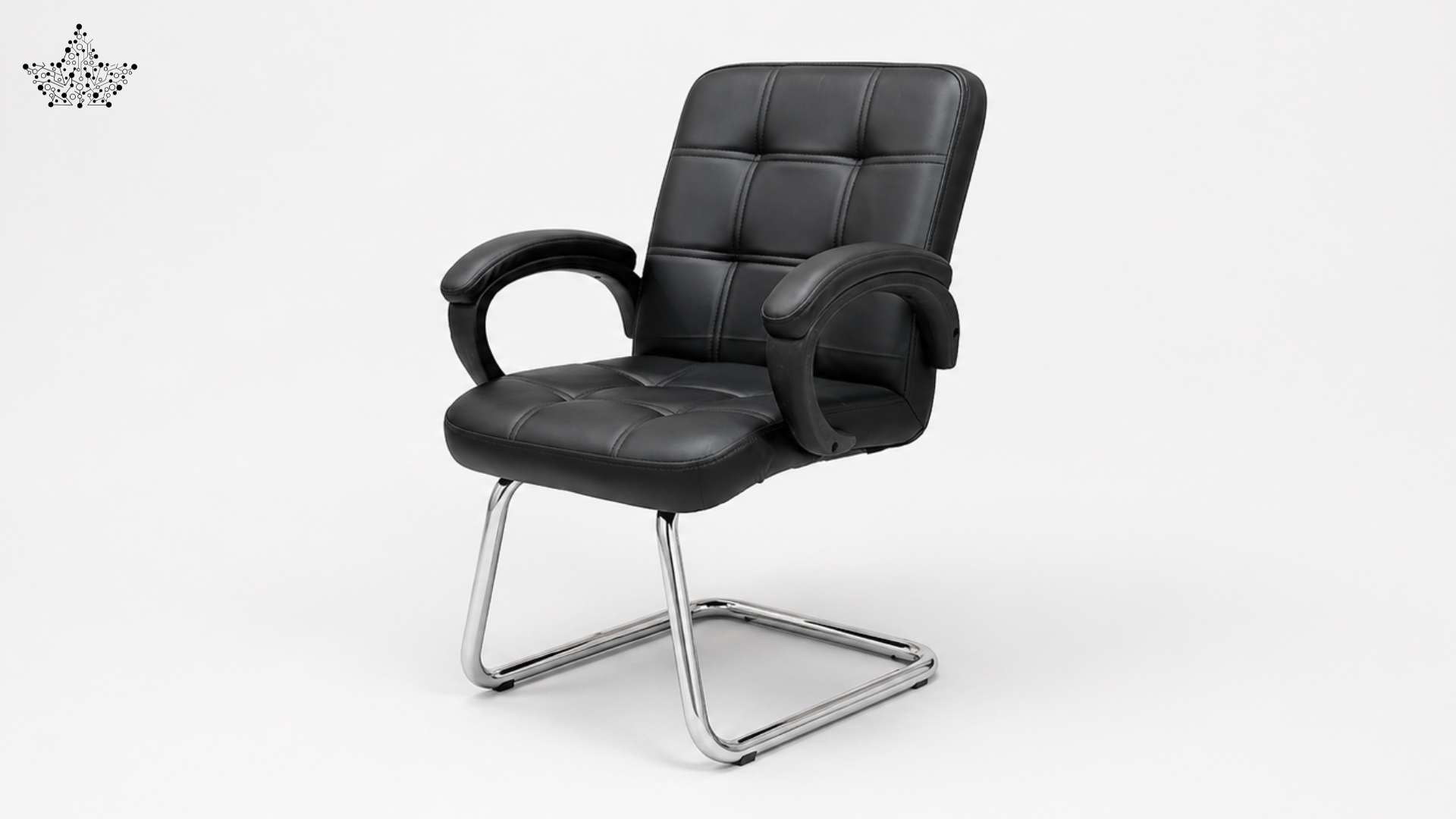 Black office chair with chrome legs on a white background