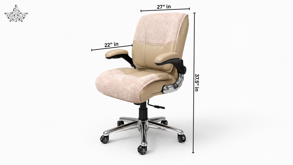 Beige office chair with dimensions labeled on a white background