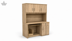 Wooden desk with cabinets on a white background