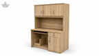 Wooden office desk with cabinets on a white background