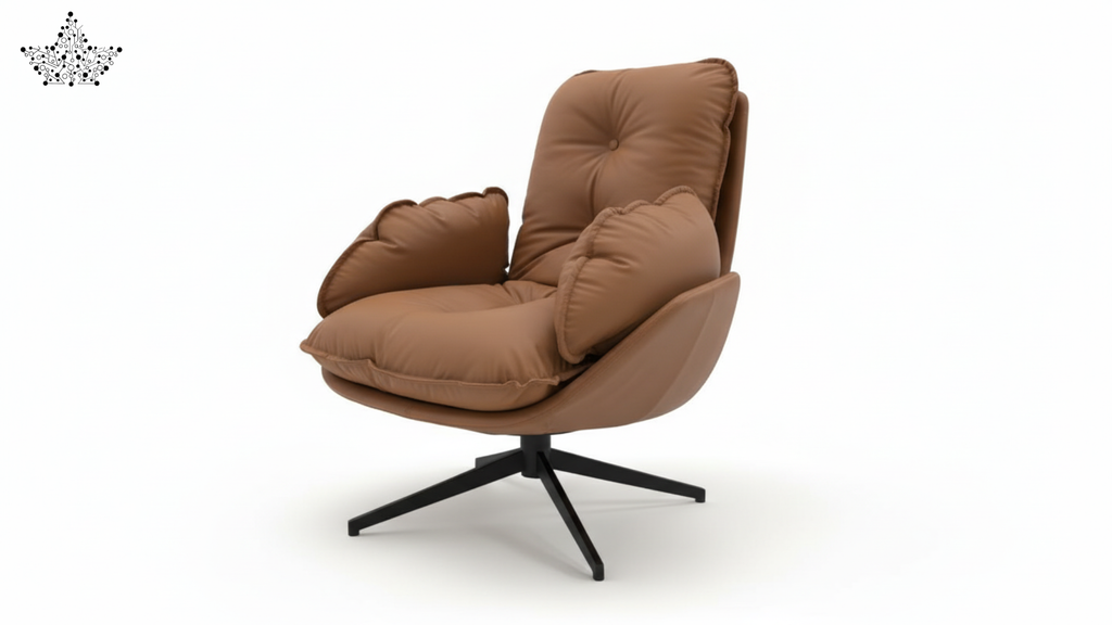 Brown armchair with a black swivel base on a white background