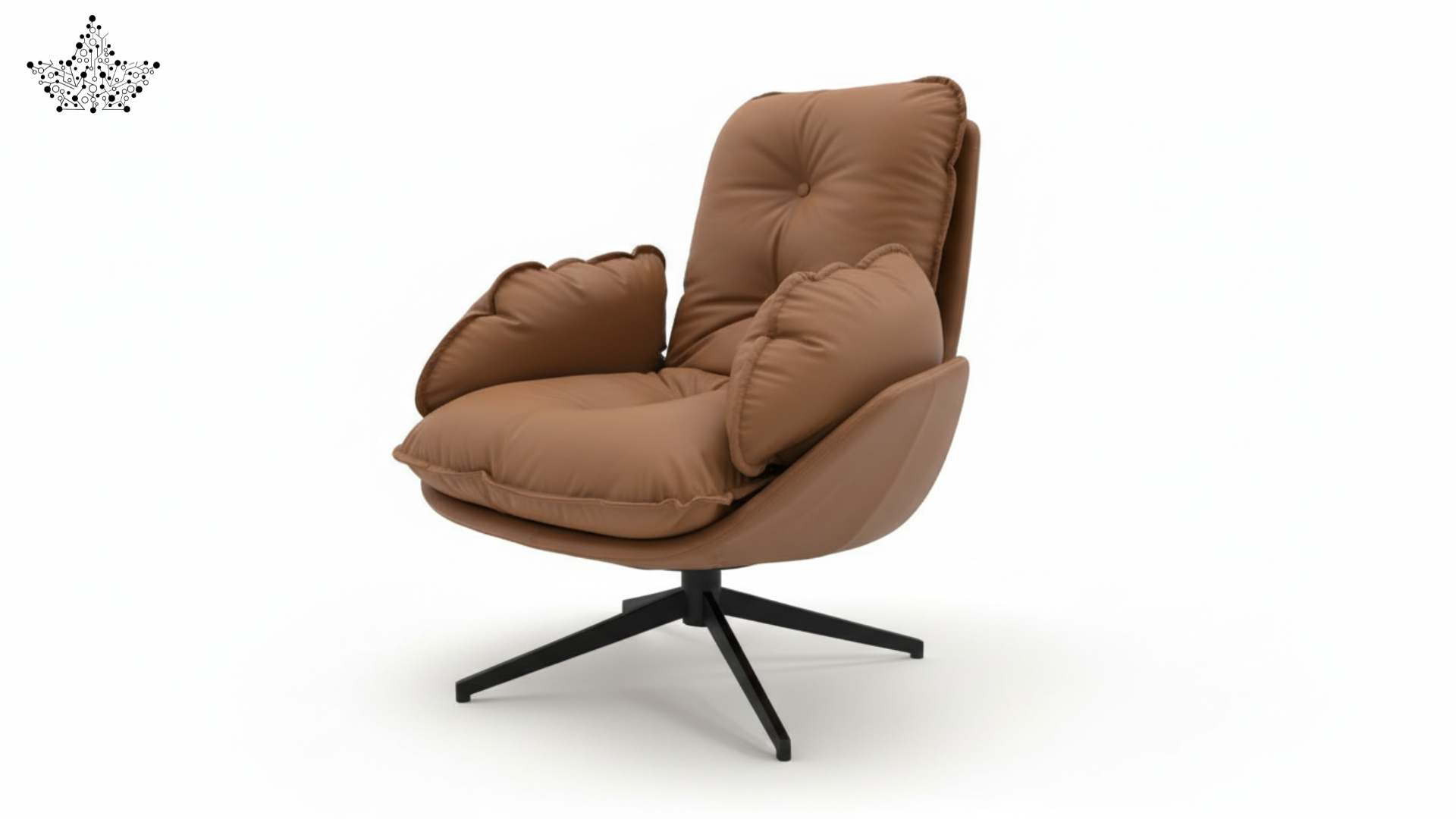Brown armchair with a black swivel base on a white background
