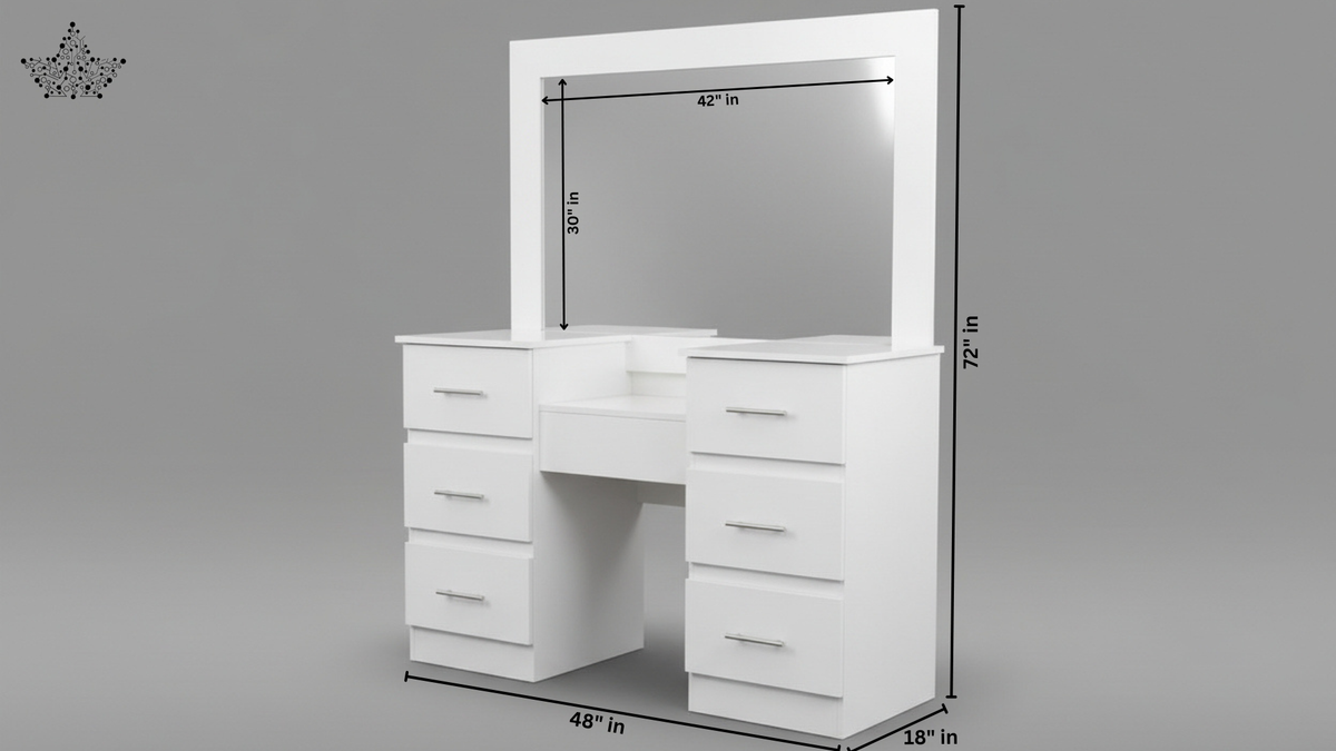 White Vanity Dressing Table with 7 Drawers & Mirror
