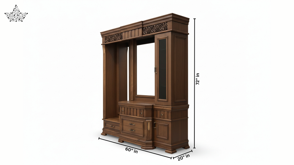 Royal Carved Dressing Unit with Triple Mirror & Cabinet